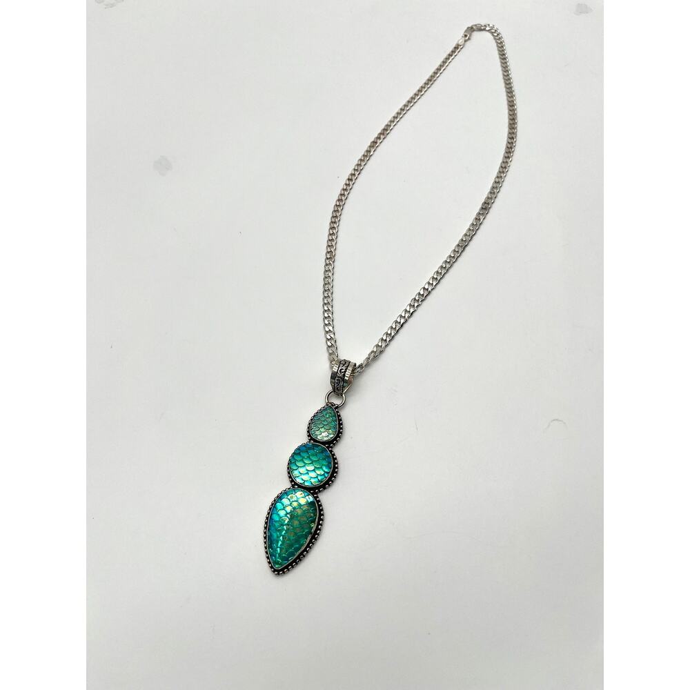 925 Sterling Stamped Mermaid Snake Scales, Iridescent Pendant On 18" Italy 925 - Picture 5 of 11